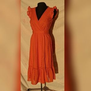 J. Crew Orange Eyelet Wrap Dress size 0
